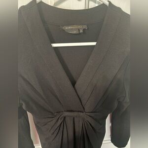 BCBG Wool Blend Midi Dress V-Neck Quiet Luxury Classic Chic LBD